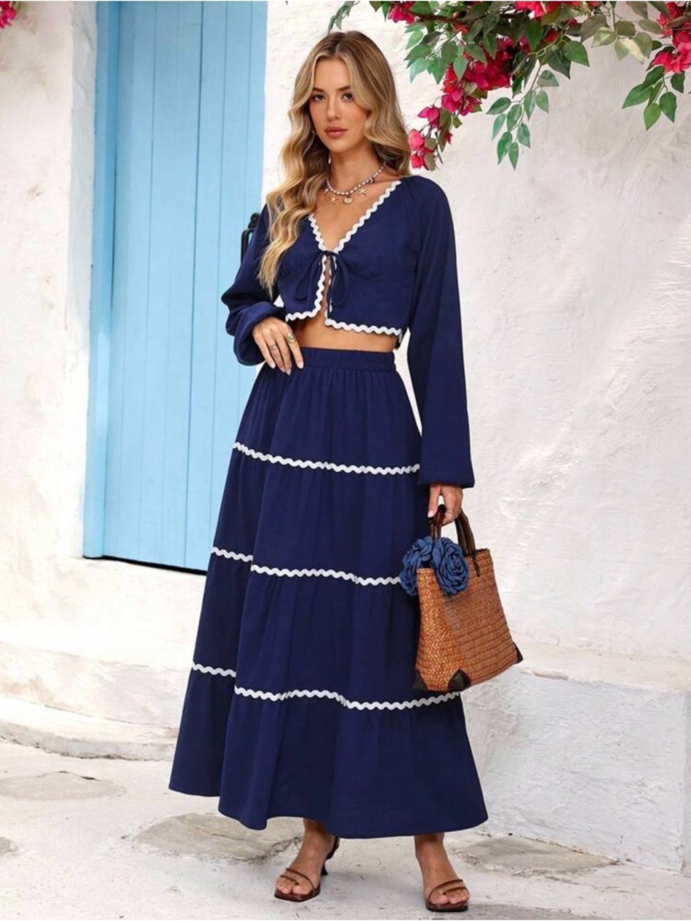 Blue Tiered Maxi Skirt and top - Elegant Women's